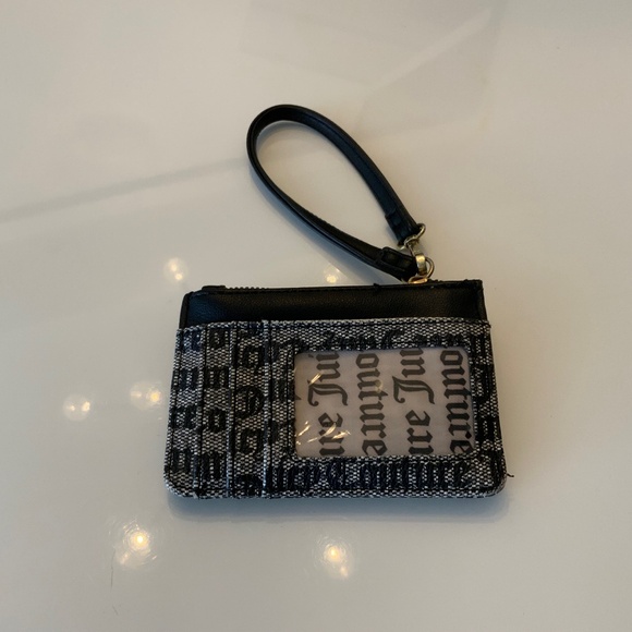 Juicy Couture Gothic Logo Free Spirit Zipper Wristlet Wallet  Juicy Couture Logo Wristlet Wallet | Black & Gray Monogram